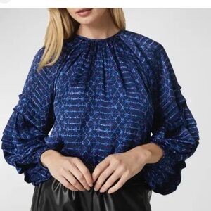NWT SIZE XS Misa Los Angeles Blue Long Sleeve Pleated Blouse